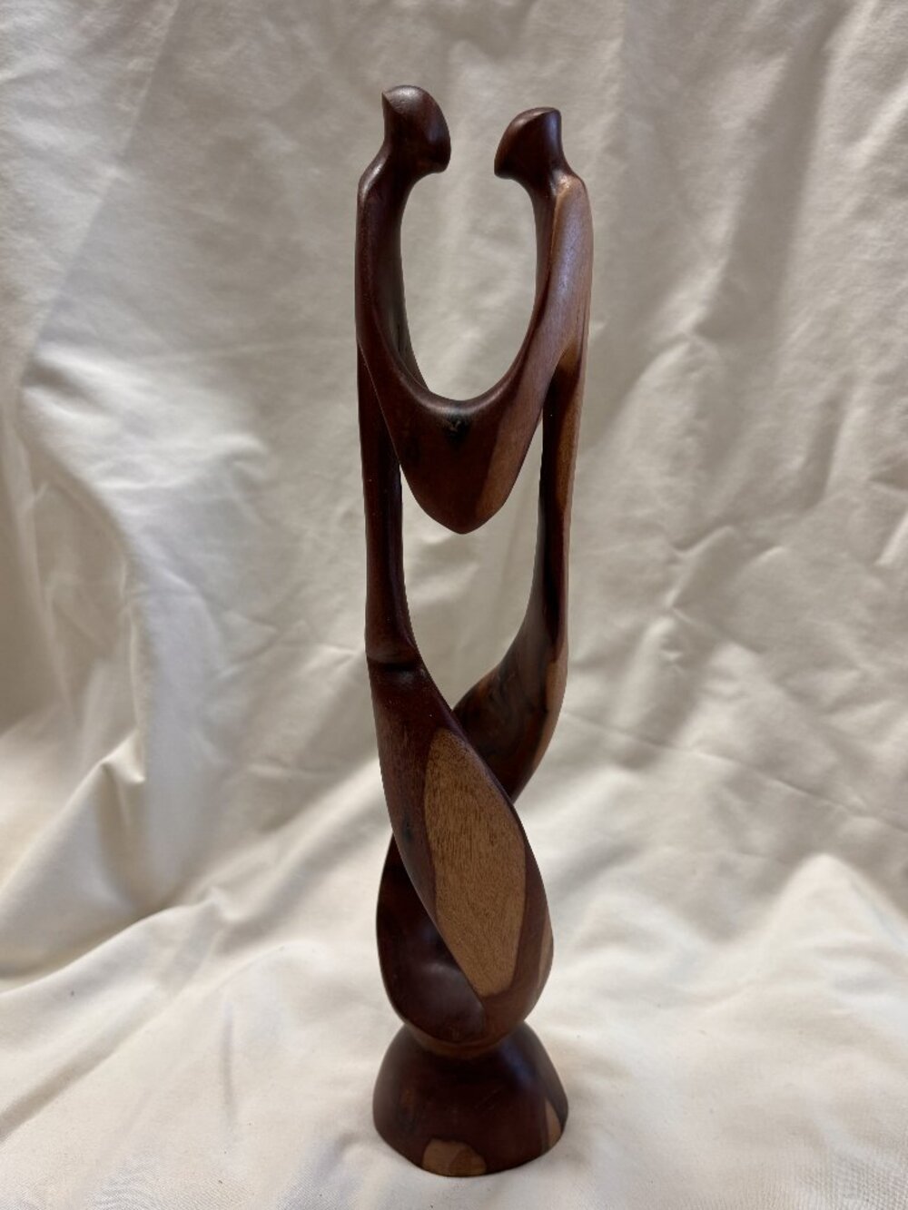 Hand Carved Abstract Wood Sculpture Intertwined Figures Mid Century Modern Decor